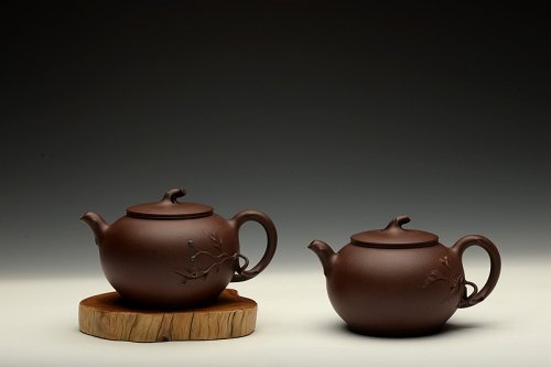 高雪琴紫砂壶 进步之作 敦厚可人 简意花器 全手工双色惜春一对 原矿紫泥