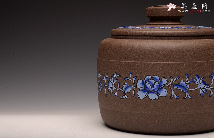 紫砂壶图片：美壶定做 精品粉彩茶叶罐 浑厚大气 古朴之风 - 美壶网