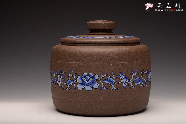 紫砂壶图片：美壶定做 精品粉彩茶叶罐 浑厚大气 古朴之风 - 美壶网