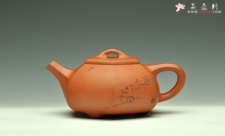 紫砂壶图片：线条流畅 挺拔有力  六方石瓢  实用佳品 - 美壶网