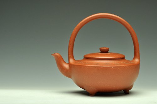 陈进紫砂壶 难度极大 纯手工望月提梁 南京书画家孙国柱装饰  原矿降坡泥