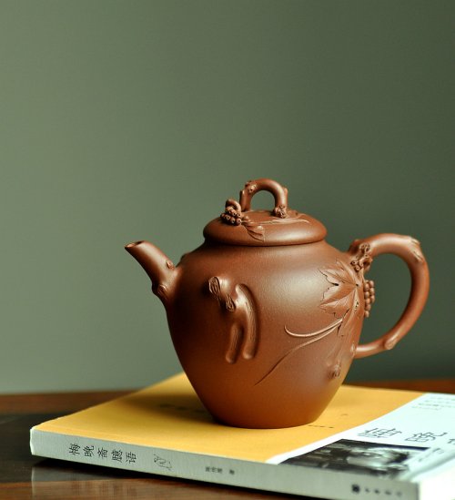 孙伟强紫砂壶 原创花货 文气之作 葡萄宝瓶 孙伟强张新亚合作 丰收喜庆 原矿清水泥