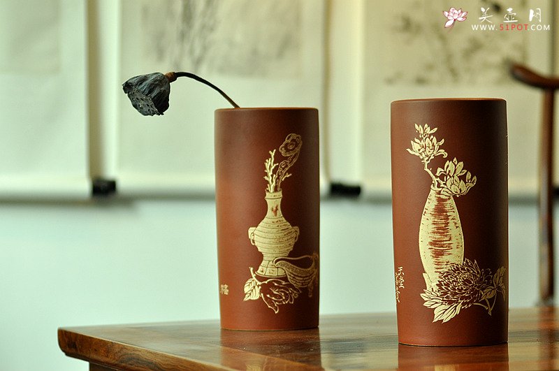 紫砂壶图片：雅室 陆轶舟精心装饰 吉祥帽筒一对 文气耐品~ - 美壶网