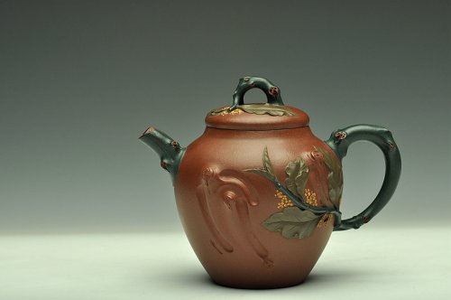 孙伟强紫砂壶 三色装饰 贴塑精彩~ 桂花香二式 孙伟强张新亚合作 原矿清水泥