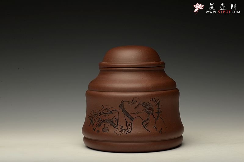 紫砂壶图片：竹鼎 文房茶叶罐 刻绘精致 造型新颖 - 美壶网