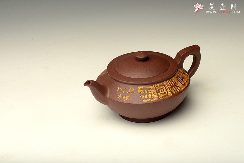 紫砂壶图片：古韵悠悠 紫泥全手汉云 做工精致 张听刚精心装饰 - 美壶网