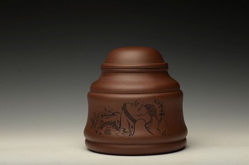 钱伟刚紫砂壶 竹鼎 文房茶叶罐 刻绘精致 造型新颖 原矿紫泥