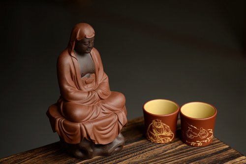 朱牧清紫砂壶 段泥做底粉朱泥浆 老味俱显  达摩杯与对茗杯 