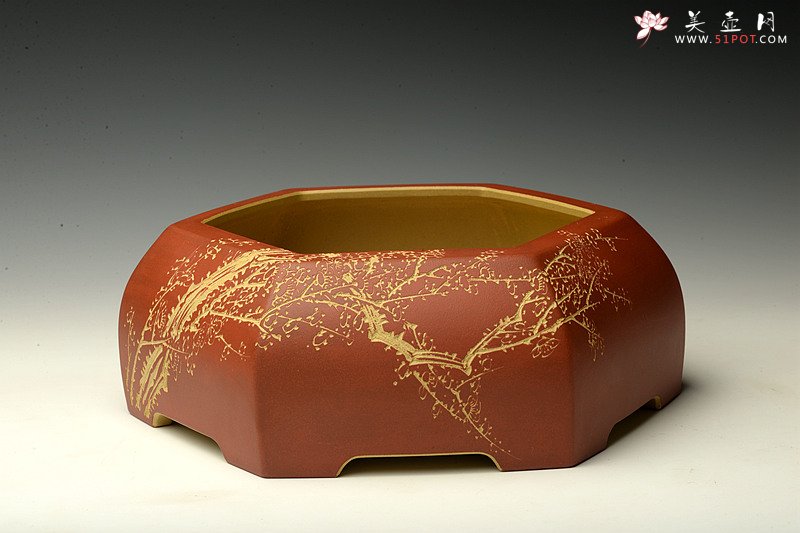 紫砂壶图片：陆轶舟精品代表作 全手六方水洗  刀法精炼层次分明 - 美壶网