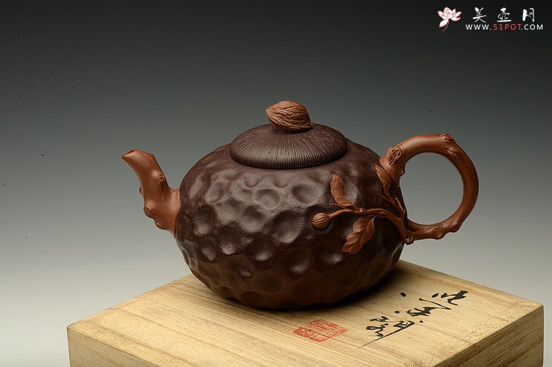 紫砂壶图片：原创作品 孙伟强张新亚合作 菩提 沧桑自然 贴叶精湛 - 美壶网