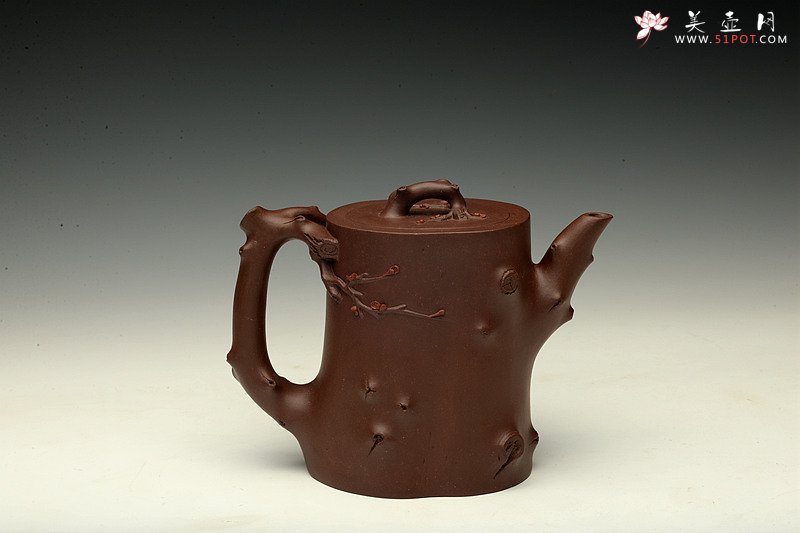 紫砂壶图片：单志萍甲午力作 铮铮铁骨 全手精品 傲雪红梅套组 挺拔俊秀 - 美壶网