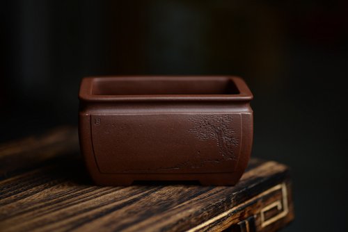 张秋平紫砂壶 张秋平全手制花盆 陆逸舟精心装饰 开光花盆 文房雅玩~ 原矿清水泥