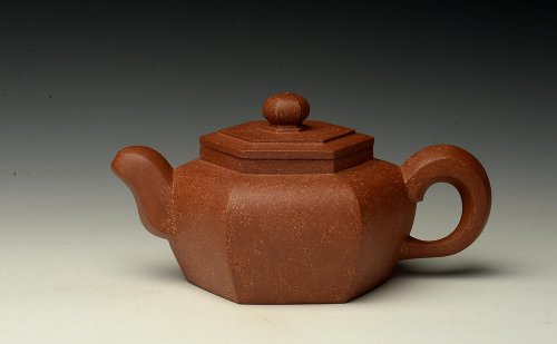 陈进紫砂壶 陈进全手近作 沉稳大气  道洪风格之六方紫锤 原矿降坡泥