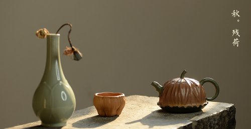 孙伟强紫砂壶 文气十足 意境深远 秋日残荷 孙伟强张新亚合作 原矿段泥