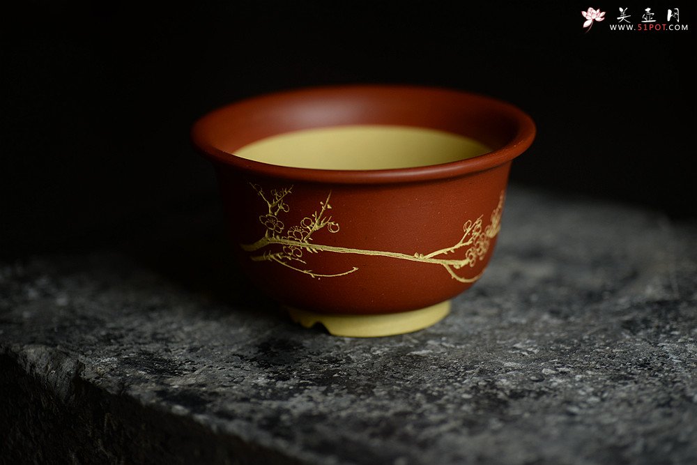 紫砂壶图片：精工佳作 段泥粉朱泥浆 花草四雅之菖蒲花盆 - 美壶网