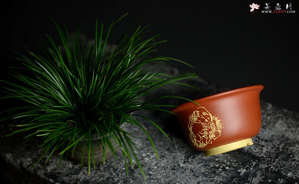 紫砂壶图片：精工佳作 段泥粉朱泥浆 花草四雅之菖蒲花盆 - 美壶网