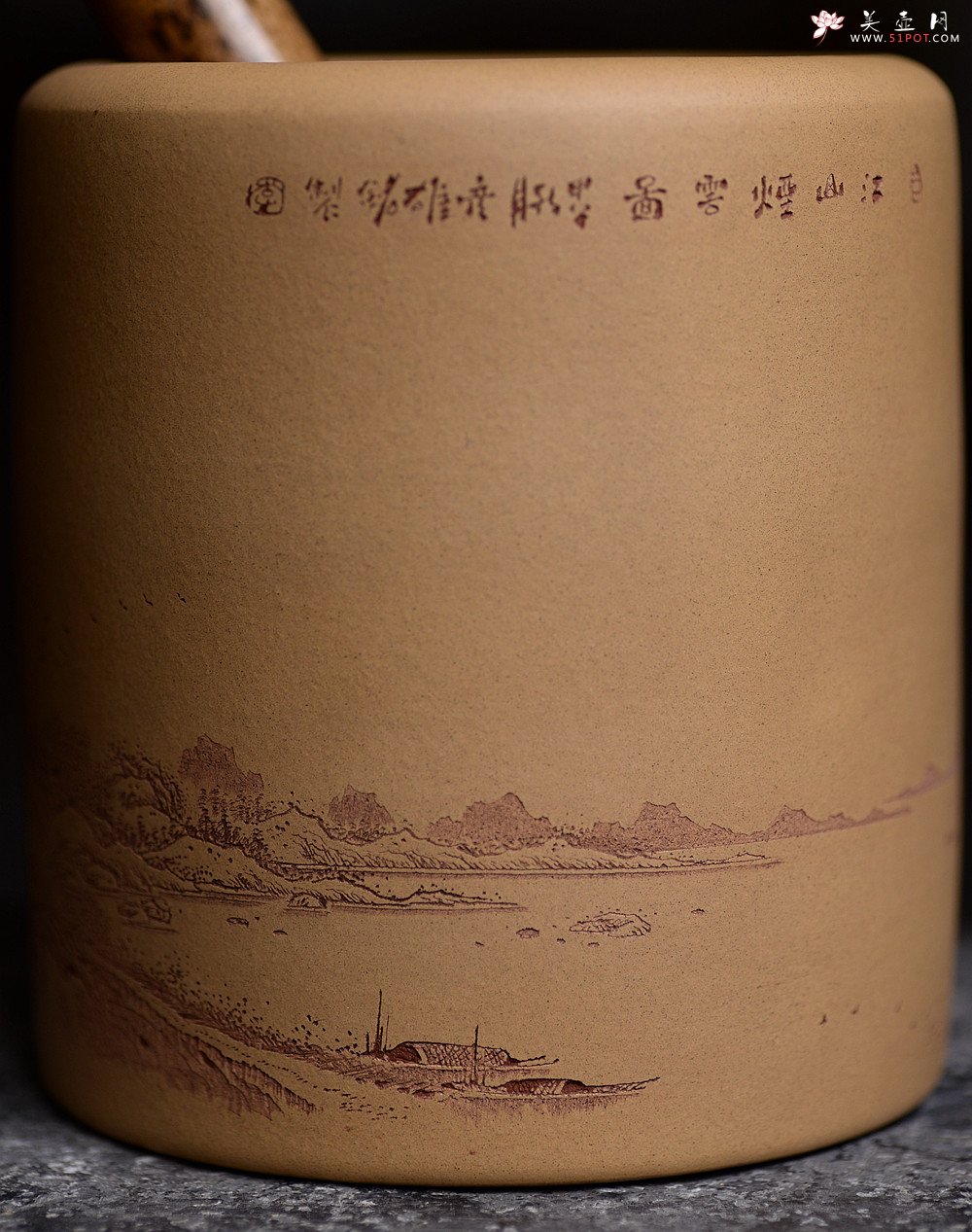 紫砂壶图片：李彦雄老师获奖作品一 山水笔筒 - 美壶网