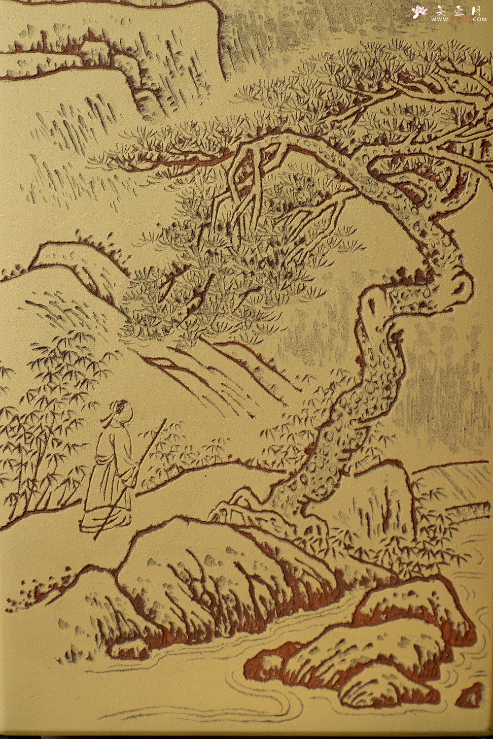 紫砂壶图片：张听刚古体山水笔筒 别有风韵~ 刀法精炼 - 美壶网