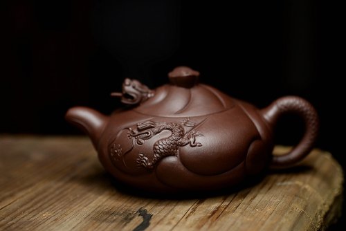 蔡一强紫砂壶 云游天地 精品扁鱼化龙 做工精细 原矿紫泥