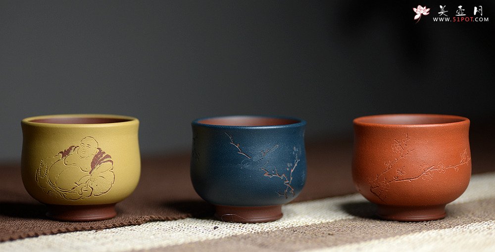 紫砂壶图片：曲峰经典清韵杯一套 古色古香 雅致 - 美壶网