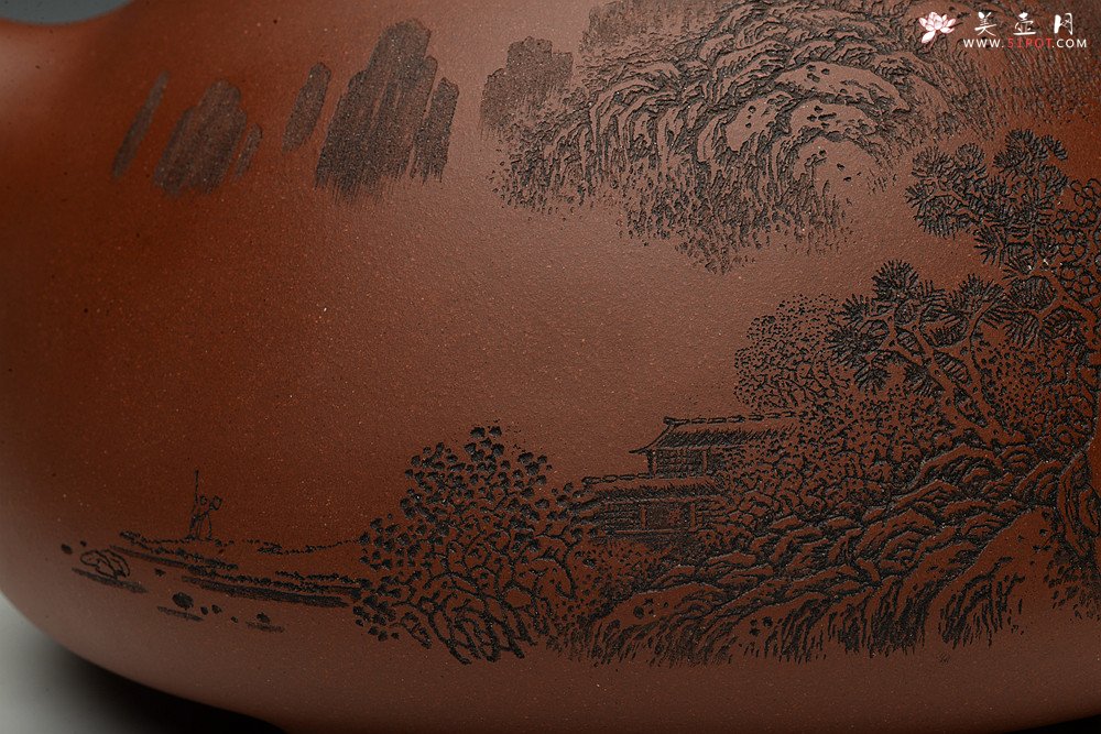 紫砂壶图片：特大满瓢 李彦雄精细装饰通景山水  送礼收藏级 - 美壶网