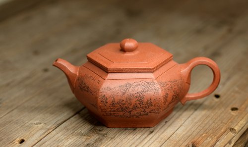 朱牧清紫砂壶 朱牧清大品 通景山水之大彬六方 线条流畅  棱角分明 原矿降坡泥