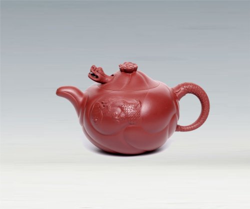 唐六琴紫砂壶 鱼化龙 原矿朱泥