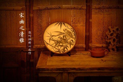 张听钢紫砂壶 宋画之清雅 张听刚精心之作 花鸟挂盘 文房雅物 传统紫砂着色 