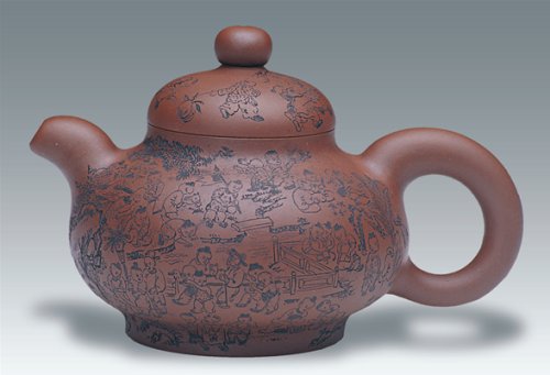 王福君紫砂壶 大漱泉壶沈文泰铭 原矿紫泥