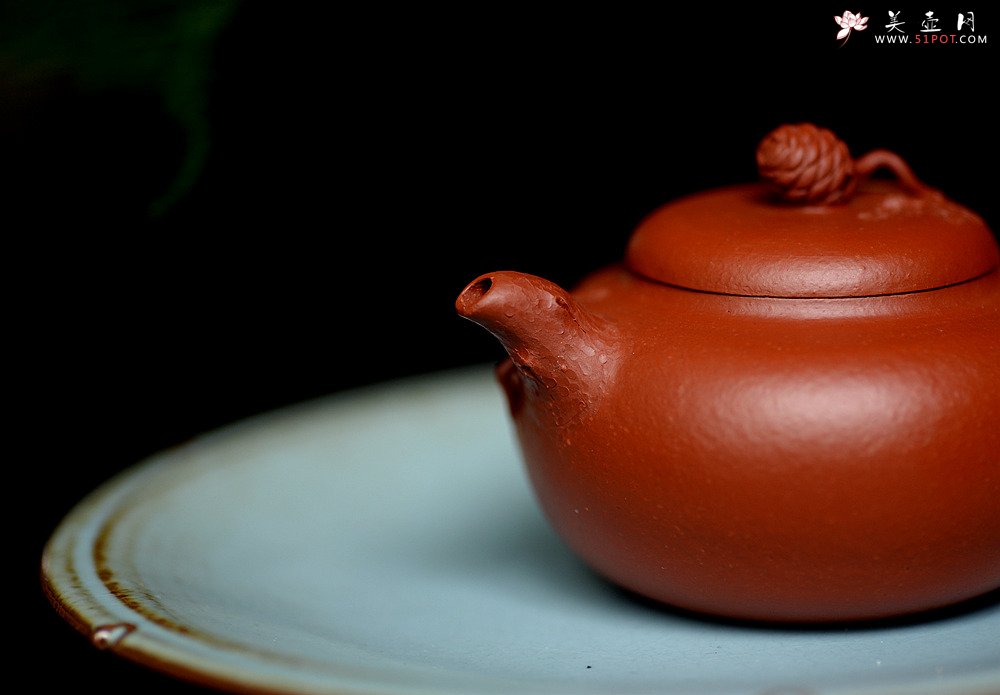 紫砂壶图片：蔡一强新品  实用花货 以松针装饰生动  原矿朱泥 全手松韵壶 - 美壶网