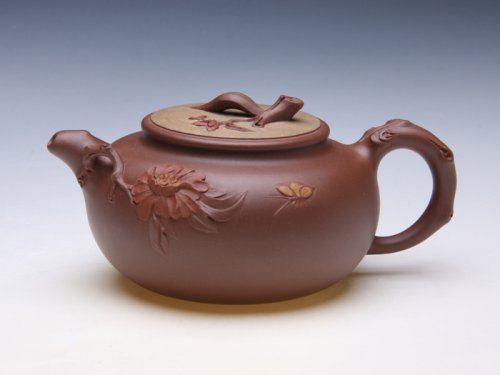 周菊英紫砂壶 牡丹迎春 原矿紫泥