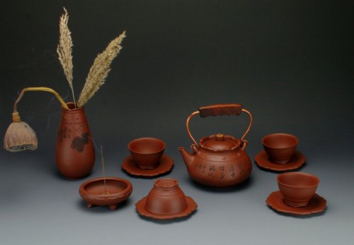 周志君紫砂壶 妙法莲华组茶具 原矿清水泥