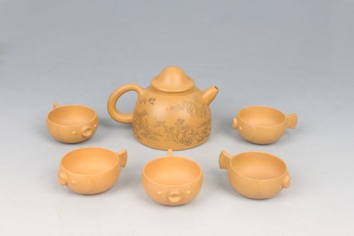 朱叶新紫砂壶 渔翁套壶 黄金段