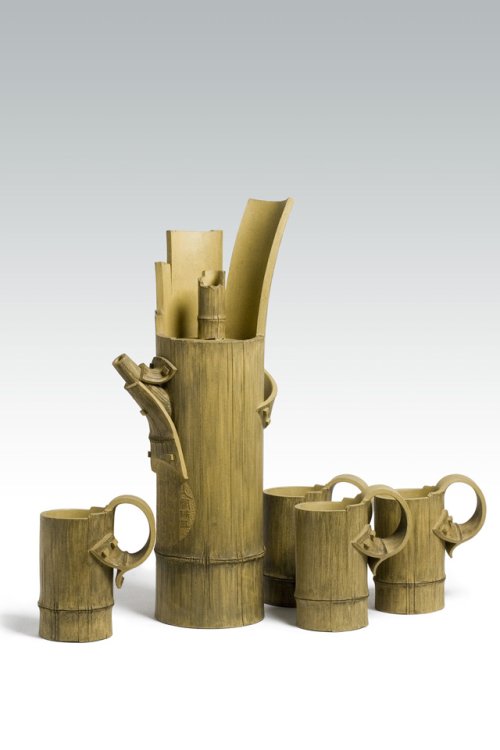 尹祥明紫砂壶 日月组壶 原矿段泥