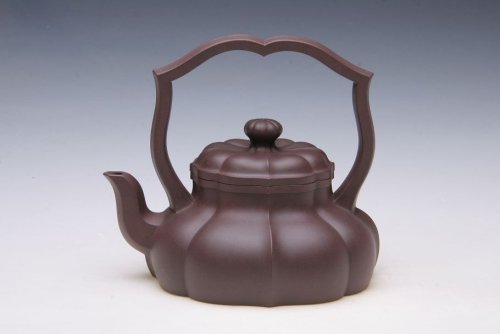 刘红霞紫砂壶 提梁菱花壶 原矿底槽清