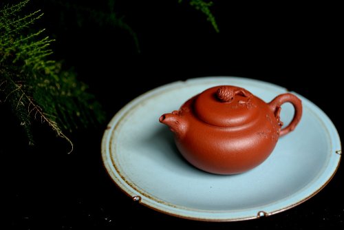 蔡一强紫砂壶 蔡一强新品  实用花货 以松针装饰生动  原矿朱泥 全手松韵壶 原矿朱泥