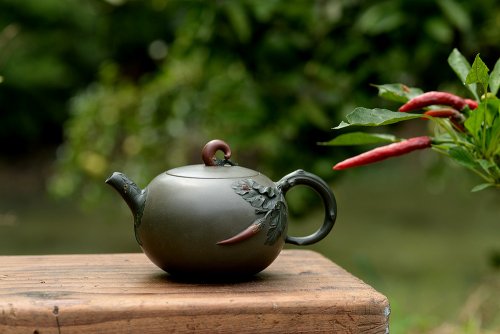 孙伟强紫砂壶 原创作品 孙伟强张新亚合作 辣椒 红红火火 贴叶精湛细腻 原矿绿泥