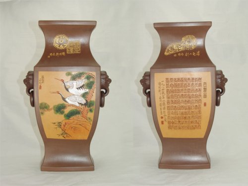 沈汉生紫砂壶 扁方鱼尾瓶 原矿紫泥