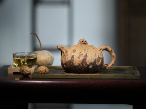 鲍国新紫砂壶 手捏树桩龚春壶 原矿段泥