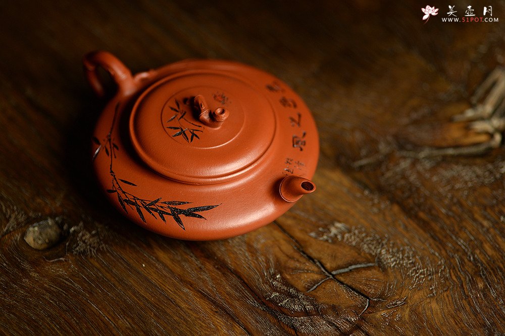 紫砂壶图片：优质朱泥 绿茶友人 扁竹 简意花货 - 美壶网