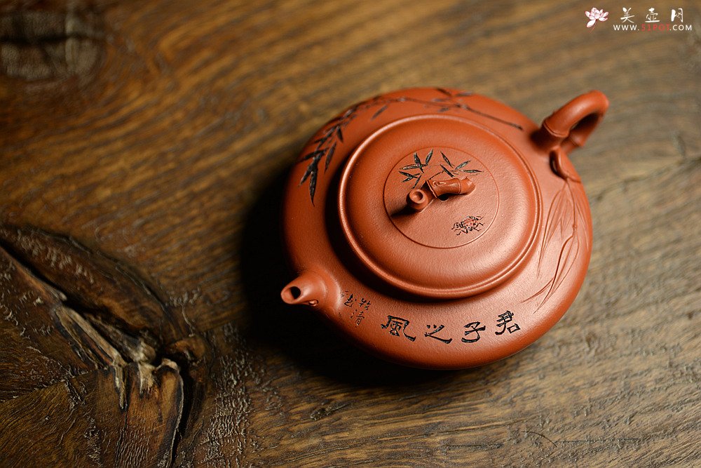 紫砂壶图片：优质朱泥 绿茶友人 扁竹 简意花货 - 美壶网