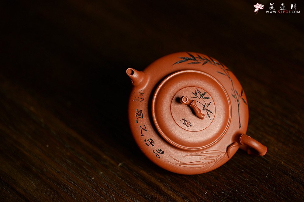 紫砂壶图片：优质朱泥 绿茶友人 扁竹 简意花货 - 美壶网