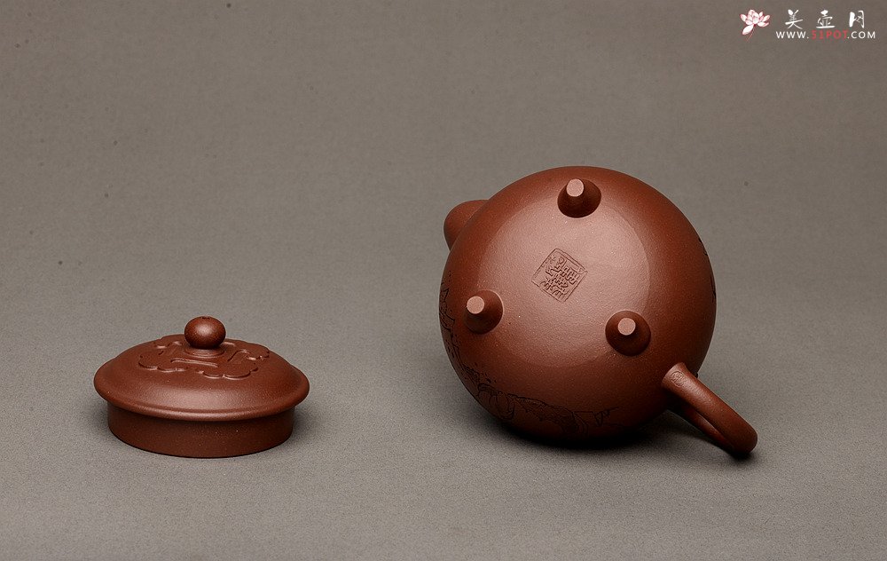 紫砂壶图片：传统经典 器型周正端庄 文气刻绘 大彬如意 - 美壶网