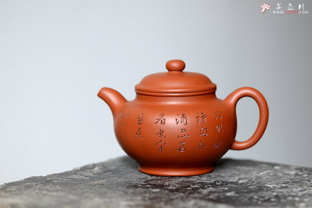 紫砂壶图片：张听刚装饰 刀法老辣 饱满周正 全手掇只 优质朱泥 - 美壶网