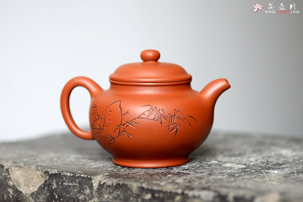 紫砂壶图片：张听刚装饰 刀法老辣 饱满周正 全手掇只 优质朱泥 - 美壶网