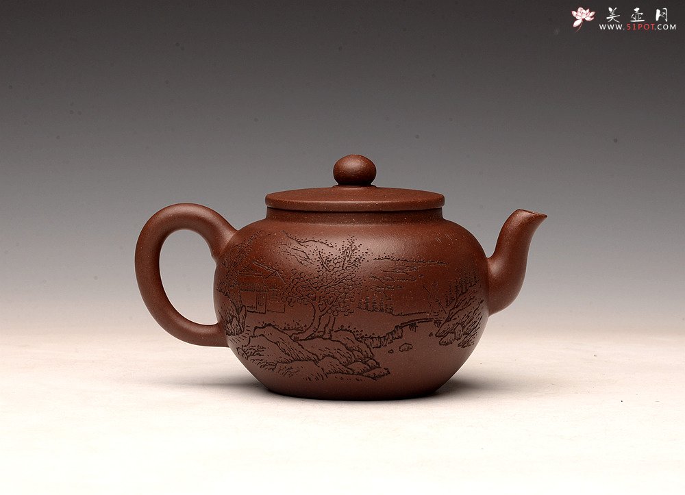 紫砂壶图片：张听钢精刻之作 全手平盖莲子 摹古清.申锡 耐品古朴 - 美壶网