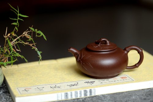 储俊伟紫砂壶 优质老紫泥 大口实用 全手小智竹 贴叶飘逸 原矿紫泥