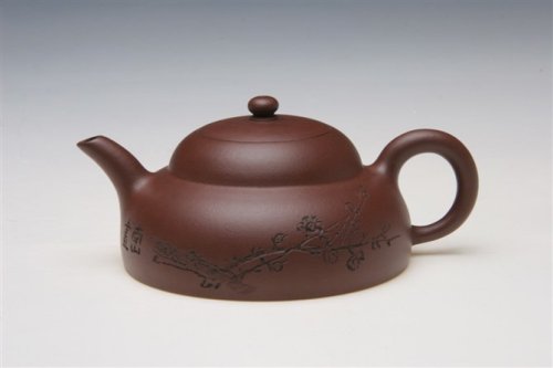 陈洪平紫砂壶 笠形杨南山画 原矿紫泥