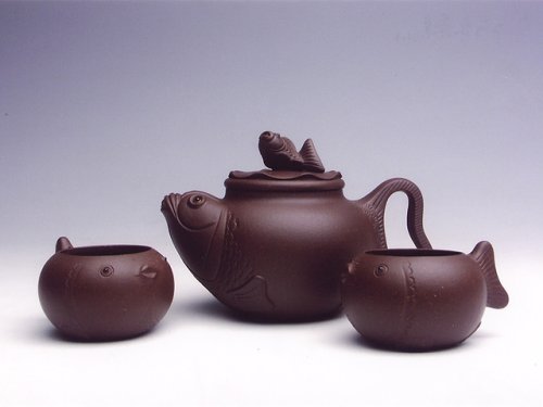 李元军紫砂壶 小连年有余套具 原矿紫泥