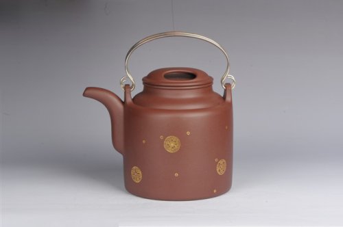 陈洪平紫砂壶 描金皮球花3号洋桶壶 原矿底槽清